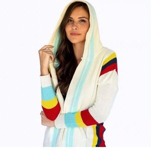 Evy's Tree The Rory Midi Hooded Multi Color Cardigan Sweater Size medium